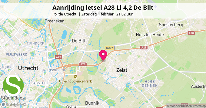 Aanrijding letsel A28 Li 4,2 De Bilt