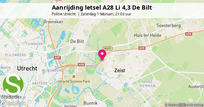 Aanrijding letsel A28 Li 4,3 De Bilt