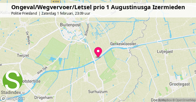 Ongeval/Wegvervoer/Letsel prio 1 Augustinusga Izermieden