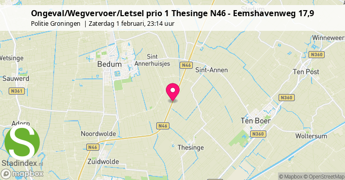 Ongeval/Wegvervoer/Letsel prio 1 Thesinge N46 - Eemshavenweg 17,9