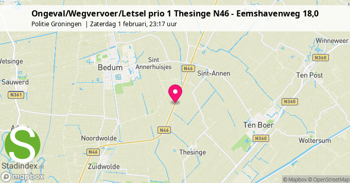 Ongeval/Wegvervoer/Letsel prio 1 Thesinge N46 - Eemshavenweg 18,0