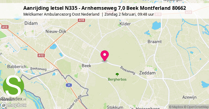 Aanrijding letsel N335 - Arnhemseweg 7,0 Beek Montferland 80662