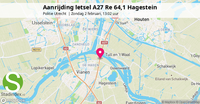 Aanrijding letsel A27 Re 64,1 Hagestein