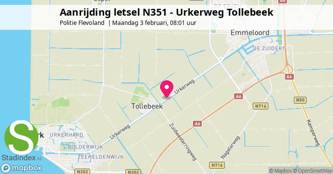 Aanrijding letsel N351 - Urkerweg Tollebeek