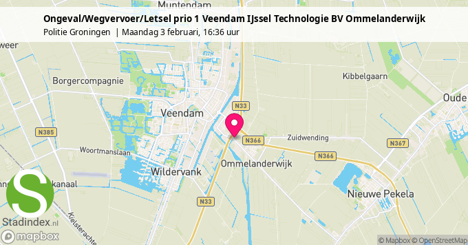 Ongeval/Wegvervoer/Letsel prio 1 Veendam IJssel Technologie BV Ommelanderwijk