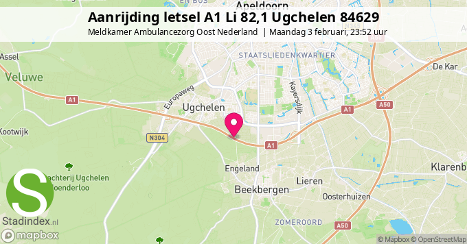 Aanrijding letsel A1 Li 82,1 Ugchelen 84629