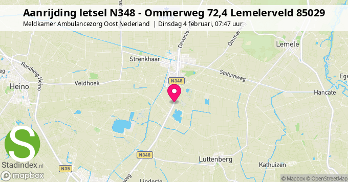 Aanrijding letsel N348 - Ommerweg 72,4 Lemelerveld 85029