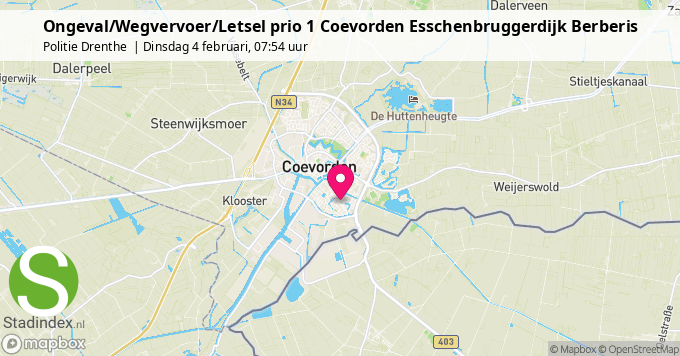 Ongeval/Wegvervoer/Letsel prio 1 Coevorden Esschenbruggerdijk Berberis