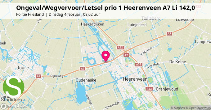 Ongeval/Wegvervoer/Letsel prio 1 Heerenveen A7 Li 142,0