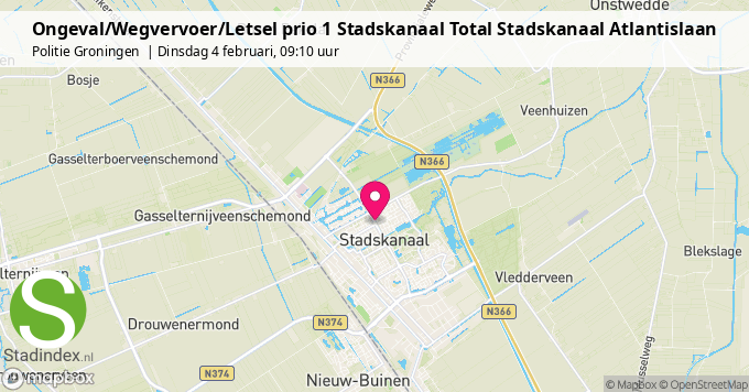 Ongeval/Wegvervoer/Letsel prio 1 Stadskanaal Total Stadskanaal Atlantislaan