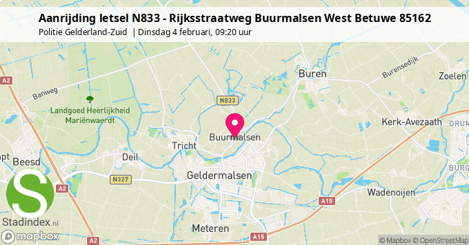 Aanrijding letsel N833 - Rijksstraatweg Buurmalsen West Betuwe 85162