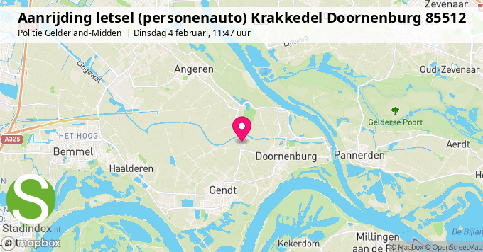 Aanrijding letsel (personenauto) Krakkedel Doornenburg 85512