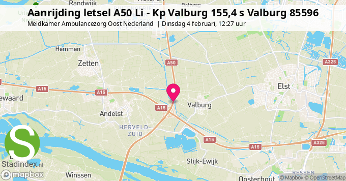 Aanrijding letsel A50 Li - Kp Valburg 155,4 s Valburg 85596