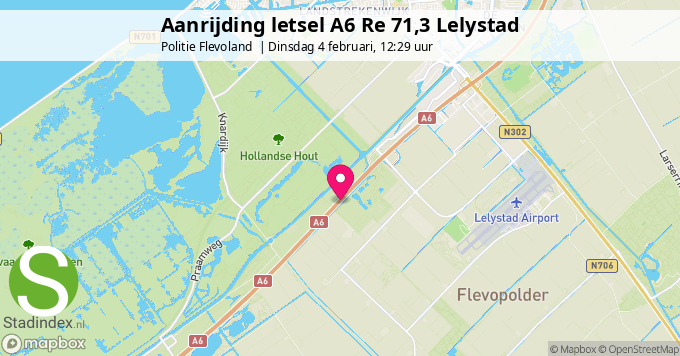 Aanrijding letsel A6 Re 71,3 Lelystad