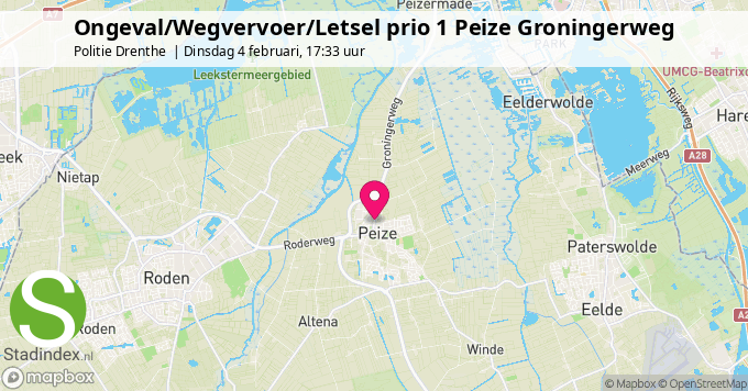 Ongeval/Wegvervoer/Letsel prio 1 Peize Groningerweg