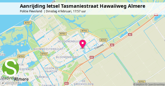 Aanrijding letsel Tasmaniestraat Hawaiiweg Almere