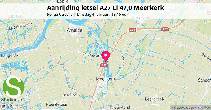 Aanrijding letsel A27 Li 47,0 Meerkerk