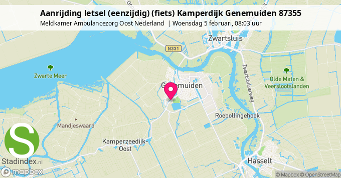 Aanrijding letsel (eenzijdig) (fiets) Kamperdijk Genemuiden 87355