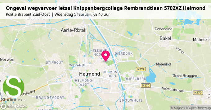 Ongeval wegvervoer letsel Knippenbergcollege Rembrandtlaan 5702XZ Helmond