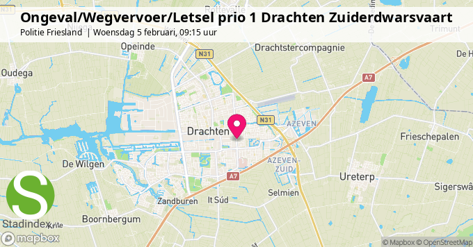 Ongeval/Wegvervoer/Letsel prio 1 Drachten Zuiderdwarsvaart