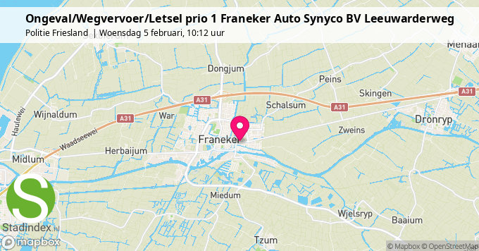 Ongeval/Wegvervoer/Letsel prio 1 Franeker Auto Synyco BV Leeuwarderweg