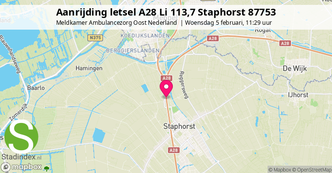 Aanrijding letsel A28 Li 113,7 Staphorst 87753