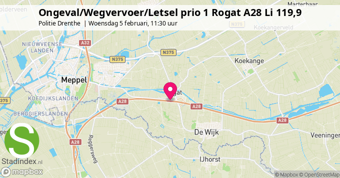 Ongeval/Wegvervoer/Letsel prio 1 Rogat A28 Li 119,9