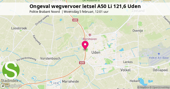 Ongeval wegvervoer letsel A50 Li 121,6 Uden