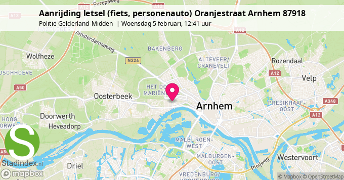 Aanrijding letsel (fiets, personenauto) Oranjestraat Arnhem 87918