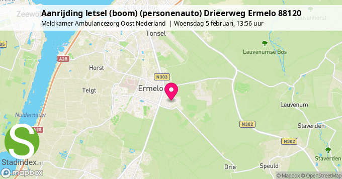 Aanrijding letsel (boom) (personenauto) Drieerweg Ermelo 88120