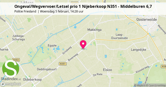 Ongeval/Wegvervoer/Letsel prio 1 Nijeberkoop N351 - Middelburen 6,7