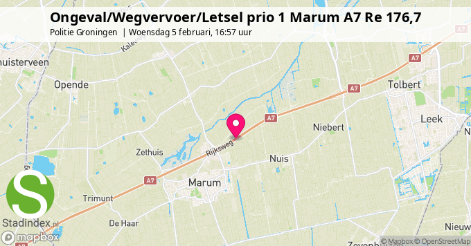 Ongeval/Wegvervoer/Letsel prio 1 Marum A7 Re 176,7