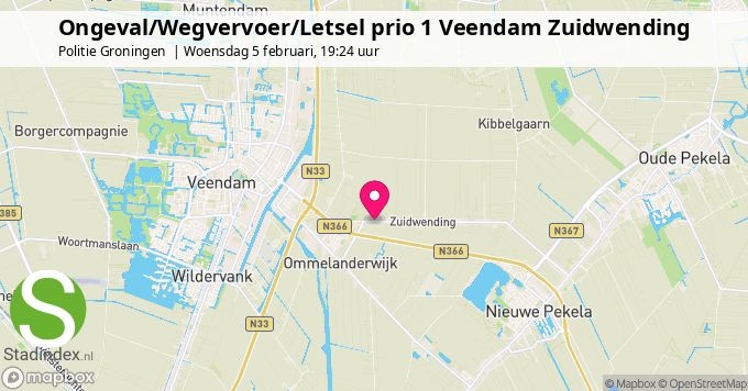 Ongeval/Wegvervoer/Letsel prio 1 Veendam Zuidwending