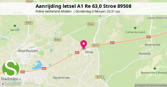 Aanrijding letsel A1 Re 63,0 Stroe 89508