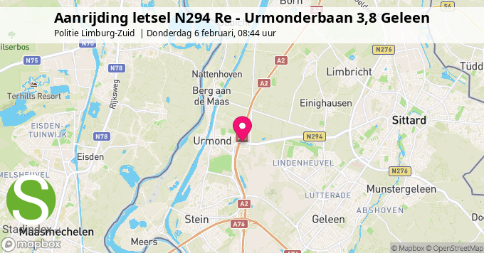 Aanrijding letsel N294 Re - Urmonderbaan 3,8 Geleen