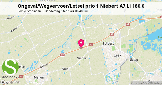 Ongeval/Wegvervoer/Letsel prio 1 Niebert A7 Li 180,0