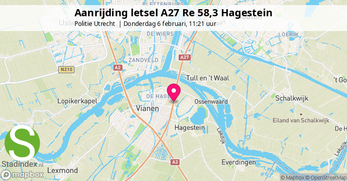 Aanrijding letsel A27 Re 58,3 Hagestein