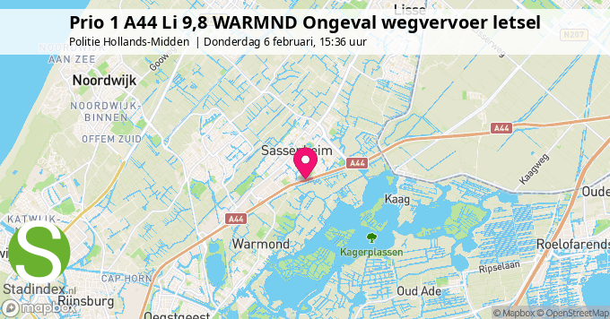 Prio 1 A44 Li 9,8 WARMND Ongeval wegvervoer letsel