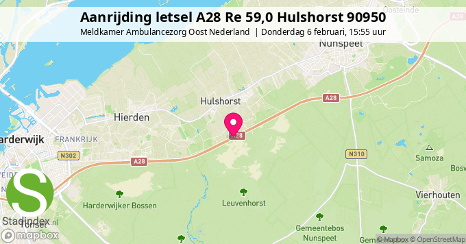 Aanrijding letsel A28 Re 59,0 Hulshorst 90950