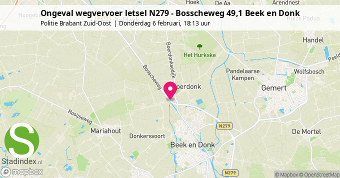 Ongeval wegvervoer letsel N279 - Bosscheweg 49,1 Beek en Donk