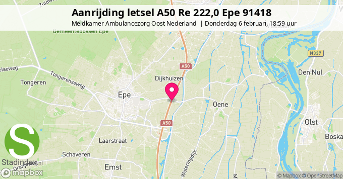 Aanrijding letsel A50 Re 222,0 Epe 91418