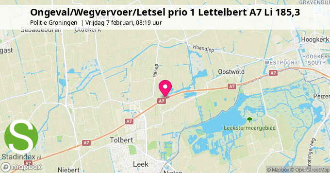 Ongeval/Wegvervoer/Letsel prio 1 Lettelbert A7 Li 185,3