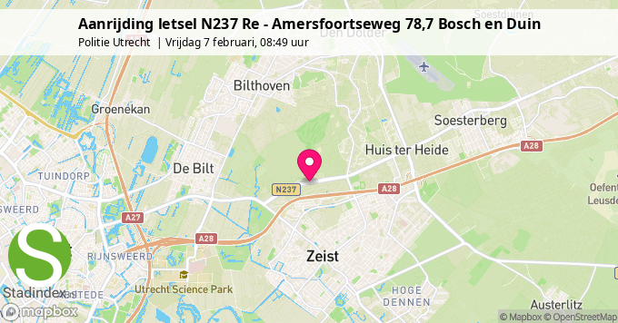 Aanrijding letsel N237 Re - Amersfoortseweg 78,7 Bosch en Duin