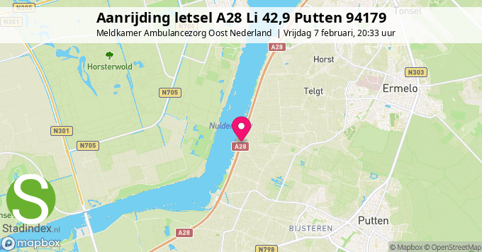 Aanrijding letsel A28 Li 42,9 Putten 94179