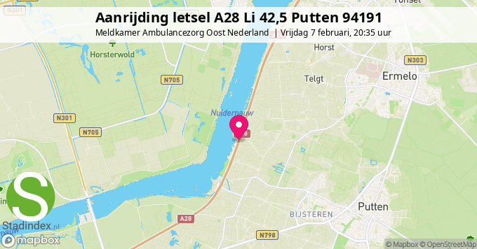 Aanrijding letsel A28 Li 42,5 Putten 94191