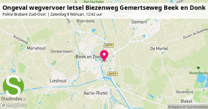 Ongeval wegvervoer letsel Biezenweg Gemertseweg Beek en Donk