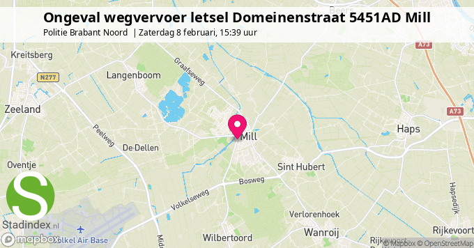 Ongeval wegvervoer letsel Domeinenstraat 5451AD Mill