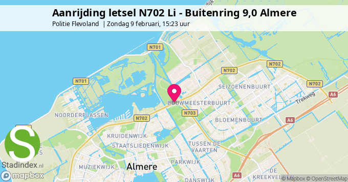 Aanrijding letsel N702 Li - Buitenring 9,0 Almere