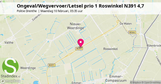 Ongeval/Wegvervoer/Letsel prio 1 Roswinkel N391 4,7