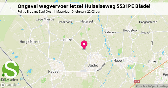 Ongeval wegvervoer letsel Hulselseweg 5531PE Bladel